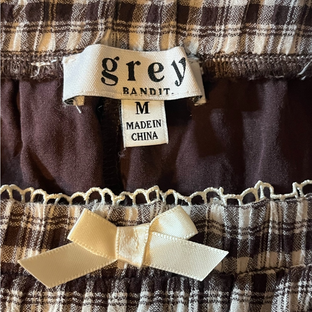 Grey Bandit Montana Skirt Brown & Cream Plaid & Lace Maxi Skirt, Side Slit,  M - Picture 7 of 9